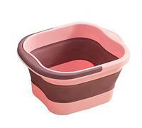 JINGYAN Foot Soaks Folding Foot Bathtub Soak Bath Tub With Massaging Rollers Stress Relief Collapsible Spa Foldable Bucket Large(Pink)
