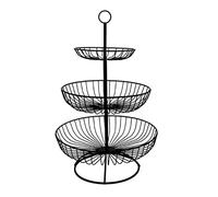 JINGYAN Fruit Baskets Multifunctional Retro Simple Round Metal Household Fruit Dessert Plate Tray Stand Storage Organizer Basket Draining Rack(Schwarz)