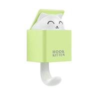 JINGYAN Hooks 1 pcs Strong Adhesive Hooks Multi Function Bathroom Kitchen Hook Creative Cute Cat Wall Hanging Seamless Organizer(Light Green)