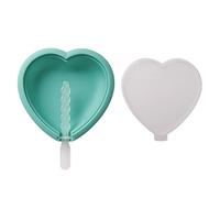 JINGYAN Ice Cream Moulds 1PC Reusable Silicone Ice Cream Cube Mold Stripe Love Shape Handmade DIY Dessert Popsicle Makers Mould Tray with Lids and Sticks(Love Green)