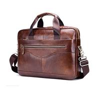JINGYAN Men's Shoulder Bags Men's leather shoulder Messenger header layer of men multi-functional portable briefcase(Brown)