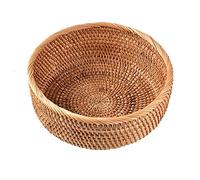 JINGYAN Picnic Baskets Hand-Woven Round Rattan Wicker Basket Fruit Tea Snack Bread Picnic Cosmetic Storage Box Kitchen Organizer(M)