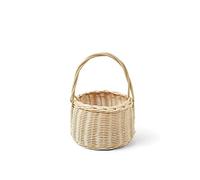 JINGYAN Picnic Baskets Mini Round Shaped Handwoven Wooden Rattan Basket With Handle Flower For Wedding Girl Baskets Home Garden Decor(A)