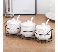 JINGYAN Spice Shakers Household Salt Shaker Three-Piece Spice Box ，Ceramic Seasoning Jar， Three-Piece Box， Kitchen Seasoning Bottle Seasoning Salt Shaker(Pink,Base 2)