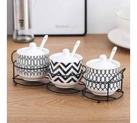JINGYAN Spice Shakers Household Salt Shaker Three-Piece Spice Box ，Ceramic Seasoning Jar， Three-Piece Box， Kitchen Seasoning Bottle Seasoning Salt Shaker(Schwarz,Base 2)