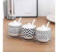 JINGYAN Spice Shakers Household Salt Shaker Three-Piece Spice Box ，Ceramic Seasoning Jar， Three-Piece Box， Kitchen Seasoning Bottle Seasoning Salt Shaker(Schwarz,Base 1)