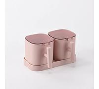 JINGYAN Spice Shakers Spices Jar Set Pepper Spice Shaker Salt Seasoning Organizer Box Kitchen Cruet Condiment Bottle Jars Container with Spoons(Pink 2pcs)
