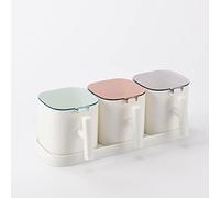 JINGYAN Spice Shakers Spices Jar Set Pepper Spice Shaker Salt Seasoning Organizer Box Kitchen Cruet Condiment Bottle Jars Container with Spoons(White 3pcs)