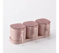 JINGYAN Spice Shakers Spices Jar Set Pepper Spice Shaker Salt Seasoning Organizer Box Kitchen Cruet Condiment Bottle Jars Container with Spoons(Pink 3pcs)