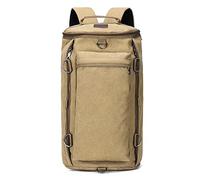 JINGYAN Sports Duffels Large Capacity Rucksack Man Travel Duffle Outdoor Backpack Male Luggage Canvas Bucket Shoulder Bags Men Camping Backpack(Khaki)