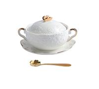 JINGYAN Sugar Bowls Bowl Soup Pot Ceramic Bowls Stew Noodle Cupcooking Pottery Small Porcelain Sugar Candy Condiment Fruit Handles Ramen Jar Instant