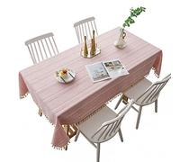 JINGYAN Tablecloths Striped Fabric Cotton And Linen Small Fresh Coffee Table Cover Cloth Dinner Rectangular Smple Modern Tablecloth Lace Tassel(140x180cm)