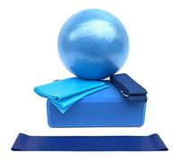 JINGYAN Yoga Blocks 5PCS/Pack Yoga Kits and Sets for Beginner Blocks Resistance Bands Pilates Pull Rope Fitness Stretching Strap Equipment(Blue set)