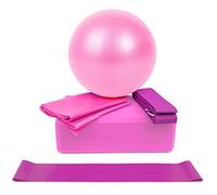 JINGYAN Yoga Blocks 5PCS/Pack Yoga Kits and Sets for Beginner Blocks Resistance Bands Pilates Pull Rope Fitness Stretching Strap Equipment(Pink set)