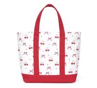 jingyuKJ Small Tote Bags for Women Floral Canvas Tote Handbag Cute Coquette Top Handle Purse for Everyday, Bow Cherry Red, One Size
