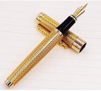 Jinhao 1200 Fountain Pen, Golden Rain Medium Nib，Ruby Eyes Golden Dragon Clip