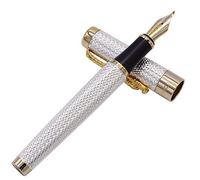 Jinhao 1200 Silver Rain Bent Nib Fude Pen, Fine to Broad Size, Ruby Eyes Golden Dragon Clip