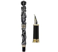 JinHao Black Snake Fountain Pen Bent Nib with Converters for Writing,Retro Cobra Pattern Calligraphy Fude Pens