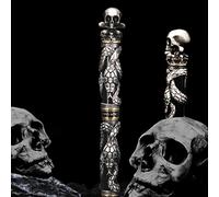 Jinhao Black Snake Fountain Pen Medium Nib Retro Style with Skull Head Solid Metal and Paper Pen Case Set