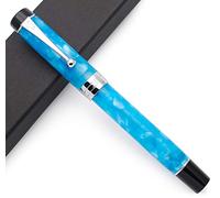 JINHAO Century Tofu 100 18KGP Golden Plated Resin Fountain Pen (Ocean Blue, Medium Nib)