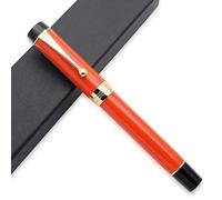 JINHAO Century Tofu 100 18KGP Golden Plated Resin Fountain Pen (Red with Gold Clip, Medium Nib)