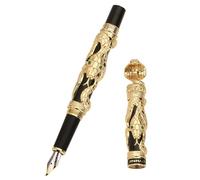 JinHao Golden Snake Fountain Pen Bent Nib with Converters for Writing,Retro Cobra Pattern Calligraphy Fude Pens