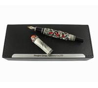 Jinhao Luxury Ancient Chinese Ming Dynasty Emperor Style Dragon Play Red Jade Pearl Fountain Pen with Gift Box, Black & Red