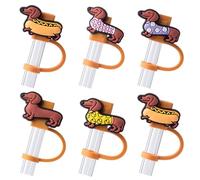 JINHCHIF 6PCS Multicolor Silicone Dog Straw Covers, 10MM Fits Stanley 30&40oz Tumbler Straws, Durable Silicone Material with Unique Dog Shapes