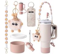 JINHCHIF Stanley Cup Accessories Set I Water Bottle Handle Strap, Silicone Cup Boot, Lipstick Holder, Keychain Charms & Handle Charms,Straw Topper Accessories for Stanley Cups 40oz/30oz