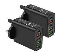 JINHENDS 65W USB C Plug, 5-Port Multi Fast Charger Plug, 2-Port PD Power Adapter + QC Wall Charger C Charging Plug for iPhone 17 16 15 14 13 12 11 Pro Max XS XR SE, iPad, AirPods (2 PCS, Black)