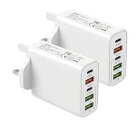 JINHENDS 65W USB C Plug, 5-Port Multi Fast Charger Plug UK, 2-Port PD Power Adapter + QC Wall Charger C Charging Plug for iPhone 16 15 14 13 12 11 Pro Max XS XR SE, iPad, AirPods (2 PCS,White)