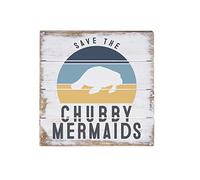 JINHEQIAO Interesting Metal Tin Sign Save The Chubby Mermaids - Rustic Farmhouse Tin Signss - Manatee Wall Art Print - Ocean Theme Decor - Manatees Lover Gifts - Marine Biology 12x12 Inch Best Gift