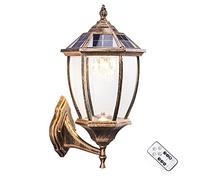 JINHH Vintage Wall Lantern Solar Lights Outdoor, Dimmable Solar Wall Lamp Exterior Waterproof with Remote Control, Antique E27 Garden Lights Aluminum with Light Sensor, Outdoor Lighting,Brown