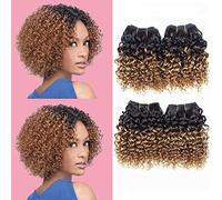 Jinhongze Kinky Curly Human Hair Bundles 8 Inch Curly 4 Packs 1B/30# Afro Weave Bundles Brazilian Human Hair 50g/Pack (8, 8, 8), 1B 30#