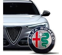 jinhuo Metal Emblem Set for Alfa Romeo Giulia Stelvio 2017-2025 - Front Grille Boot Badge Replacement Steering Wheel Cover Letters Quadrifoglio Keyrings Multiple Styles,Front+Rear-A