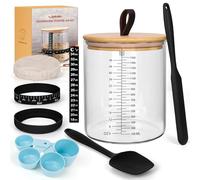 JinhzWin 50 Oz Sourdough Starter Kit, Complete Sourdough Bread Starter Kit with Large Capacity Glass Jar, Bamboo Lid, Thermometer, Measuring Cup, Silicone Tools, Natural/Eco-friendly Style