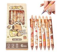 Jinjiar 6PCS Erasable Gel Pens, Cute Capybara Design, 0.5mm Blue Ink, Retractable, Erasable, Soft Grip, Kid-Friendly, Writing, Drawing, Sketching