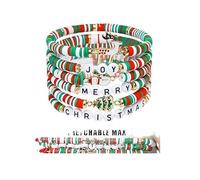 JINJIASC 6pcs Christmas Bracelets, Stackable Xmas Bracelets Reindeer Snowmen Xmas Bracelets for Womens Gifts (Green)