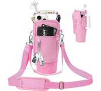JINJIASC Carrier Bag for 40oz Stanley Cup Accessories with Phone Pocket, Neoprene Water Bottle Holder Pouch with Adjustable Strap Bollus with, Personalized for Women (Pink)