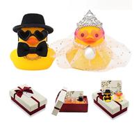 JINJUMEI Pack of 2 Squeaky Duck for Weddings, Wedding Ducks, Mini Couple Duck for Ceremony, Car Decoration Wedding for Wedding Gift, Party Decoration, Wedding Decoration, Bride & Groom Gift