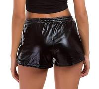 JINKAIJIA Women's Metallic Shiny Shorts Sparkly Rave Hot Outfit Elastic Sport Short Pants Dance Attire Performance Clothing, Black, S