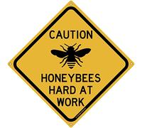 JINKAIRUI Metal Tin Sign Caution Honeybees Hard at Work Road Indoor Outdoor Beekeeping Apiary Theme Shed Garden Sign for Home Office Indoor Outdoor Wall Decor Yard Sign 12" x 12"