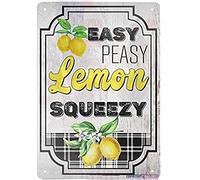 JINKAIRUI New Retro Metal Tin Sign Easy Peasy Lemon Squeezy Sign Retro Look Family Club bar Garage Farm Supermarket Shopping Center Forest Garden Door Wall Decoration Metal tin Sign 8x12 inches