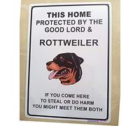 JINKAIRUI Street Sign Warning Plaque This Home Protected by The Good Lord A Rottweiler Metal Tin Sign Wall Art Decor Safety Warning Signs for Outdoor & Indoor Office Sign 8 X 12 Inch