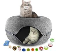 Jinkenz Cat Tunnel Bed - Large Cat Donut Tunnel with 12-Pcs Cat Toy Set - Soft Felt Cat Caves for Indoor Cats with Upgraded Zipper - Scratch-Resistant Cat Cave Bed - Comfortable Peekaboo Cat Cave