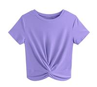 JINKESI Women's Summer Causal Short Sleeve Blouse Round Neck Crop Tops Twist Front Tee T-Shirt, B17 Lilac Purple, M