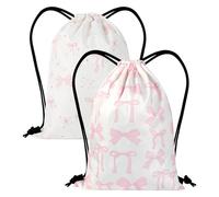 Jinkox Pink Bow Drawstring Bags, Bows Drawstring Backpack Cute Coquette Sports String Backpack, Large Capacity Draw String Bag Gym for School Swimming Travel Fitness Climbing Hiking Picnic, 47x36 cm