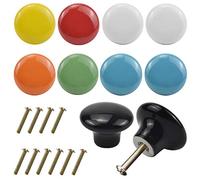 Jinlaili 10PCS Colorful Cabinet Door Knobs, 32mm Round Ceramic Drawer Pull Handle, Cute Kitchen Cabinet Cupboard Drawer Door Knobs Set, Door Furniture Cabinet Knobs for Kids Children Bedroom Home