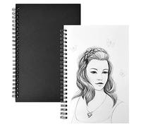 Jinlaili 2 PCS A5 Black Sketchbook, 100 Sides Blank Sketch Books, Hardback Portrait Drawing Pad, Spiral Bound Art Book for Draw or Write Notes