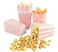 Jinlaili Pack of 12 Popcorn Boxes with Wavy Striped Pattern, Paper Candy Containers, Popcorn Bags for Birthdays, Cinema Night, Carnival, Party (Pink)